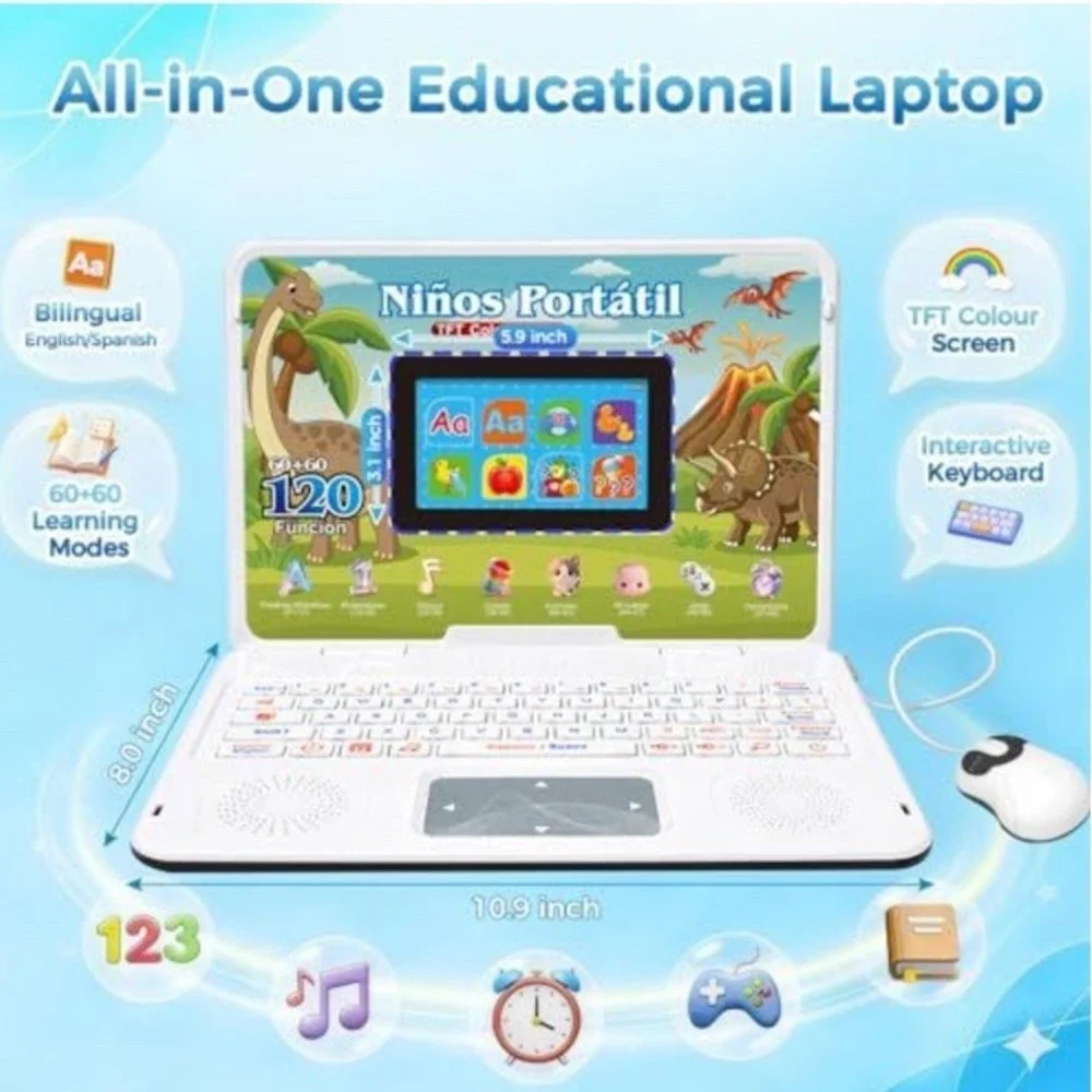 (21)Bilingual and Educational Laptop Spanish/English, 120 Learning Color Screen
